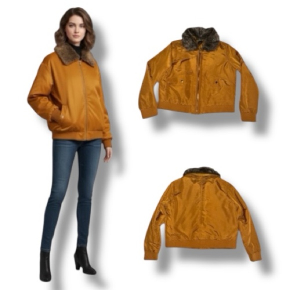 Wild Fable (Kohl’s) Jacket Gold Mustard Removable Faux Fur Collar Bomber Size XL
